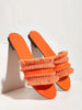 Women Orange Raw Trim Design Flat Sandals, Funky Open Toe Slide Sandals For Summer,Beach Outfits