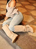 Women's Vintage Suede Knee High Boots Buckle Detail Slouchy Boots With Side Zipper For Spring Outfits