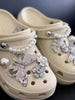 12pcs Silver Rhinestone Butterfly Shoe Charms, Pearl Flower Chain DIY Sandals Beach Bag Detachable Accessories Gift