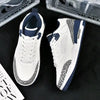 Men's White & Navy Blue Retro Basketball Sneakers, Breathable & Shock Absorbing, Ideal For Streetwear & Sports