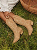 Women's Vintage Outdoor Desert Boots Mid-Tube Cowboy Boots Pointed Toe Embroidered Chunky Heel Western Cowboy Boots